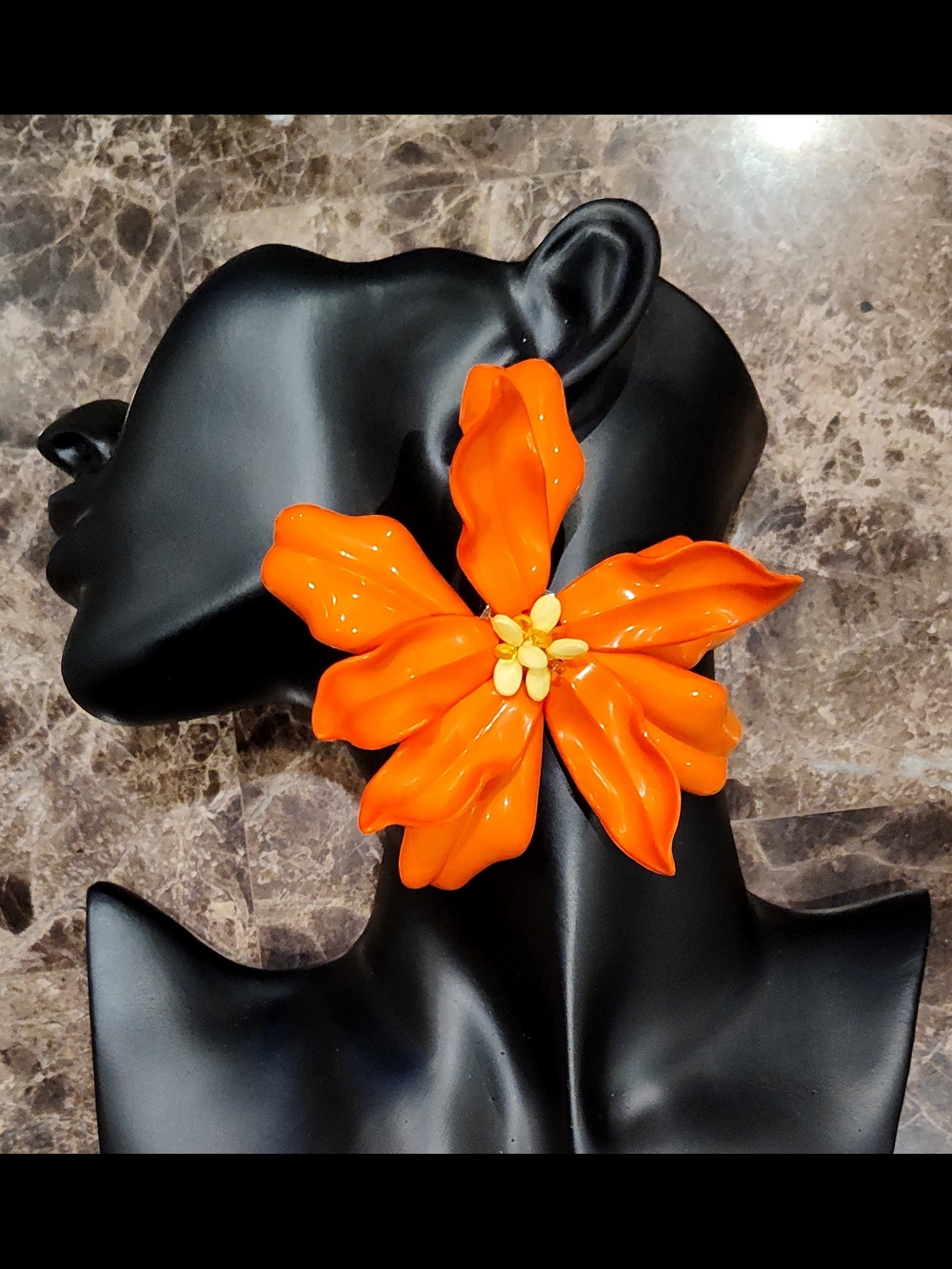 Bright Orange Floral Statement Post Earrings